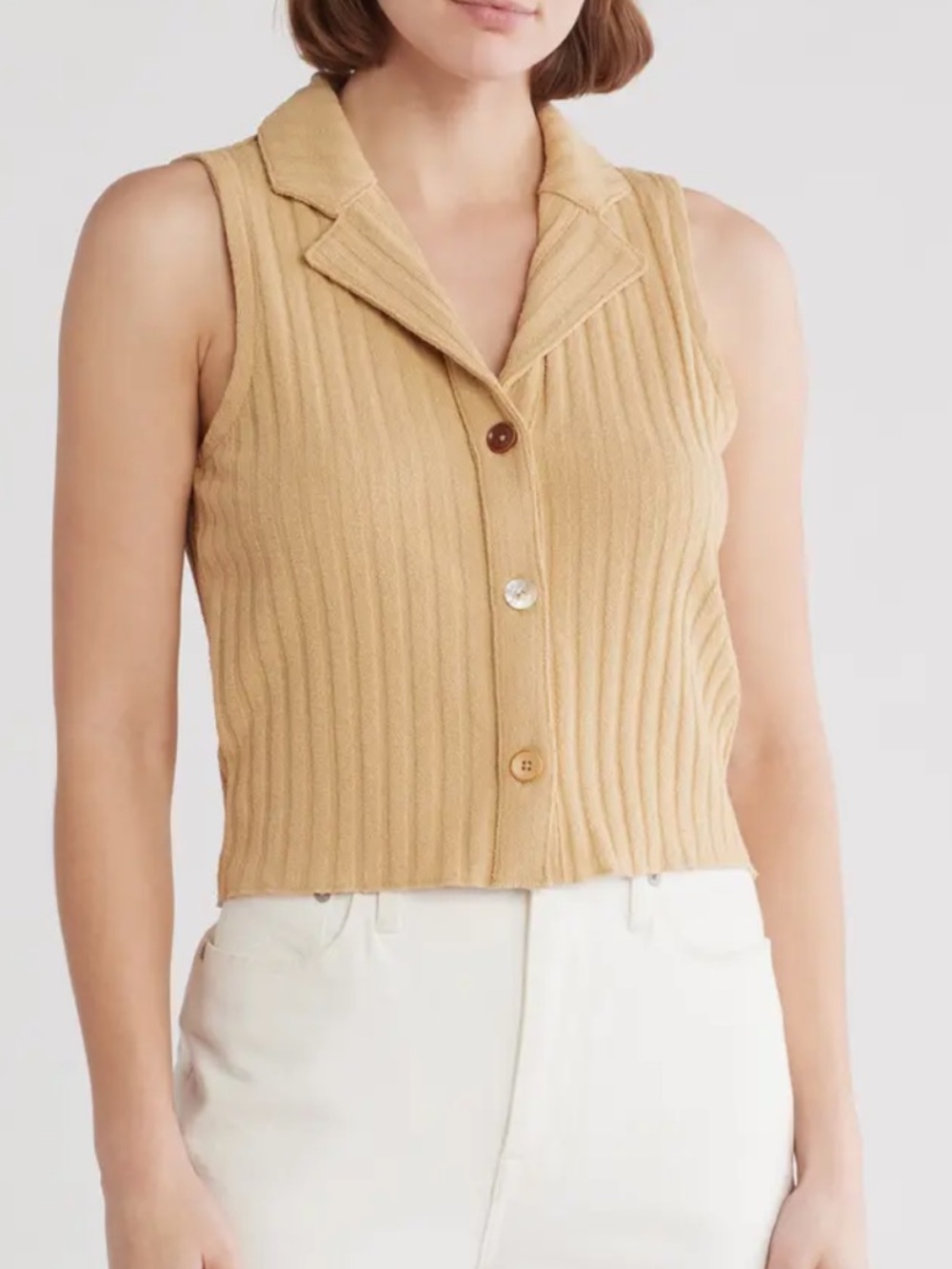 Madewell Mixed Button Rib Polo Tank In Desert Dune